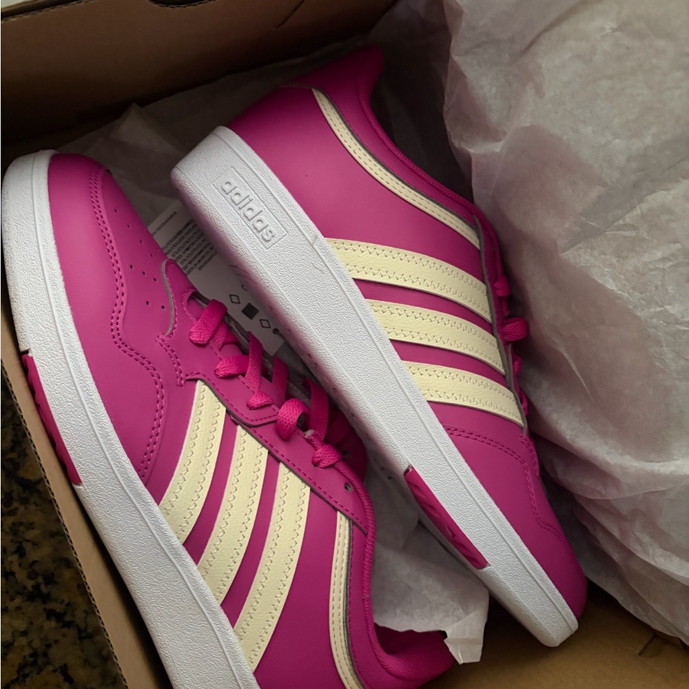 Adidas Women's Fuchsia and Cream Sneakers
